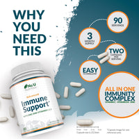 Immune Support - Vitamin C 1200mg and Zinc 40mg & Vitamin D3 1000IU - 180 Vegetarian Capsules - 3 Month Supply - Made in The UK by Nu U Nutrition
