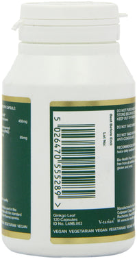 Bio-health Bio-Health Ginkgo Leaf 450mg Pure Herbal Food Supplement, Supports Blood Circulation, Mental Performance and Boosts Energy Suitable for Vegetarians and Vegans, Additive Free, 120 Capsules
