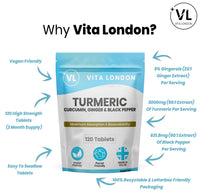 Turmeric Tablets 4000mg with Circumin, Black Pepper & Ginger | 360 High Strength Vegan Turmeric Tablets (Not Capsules or Powder) | 6 Month Daily Supply | Turmeric Supplement | Made in UK