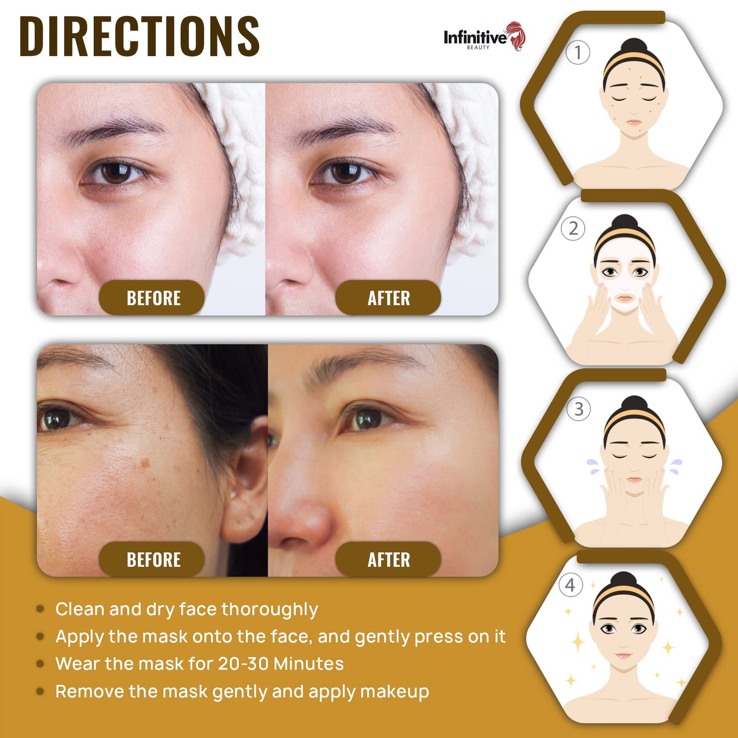 Glamza Infinitive Beauty Collagen Face Masks – Gold Face Mask Hydrates, Rejuvenates & Moisturises Skin (x2)