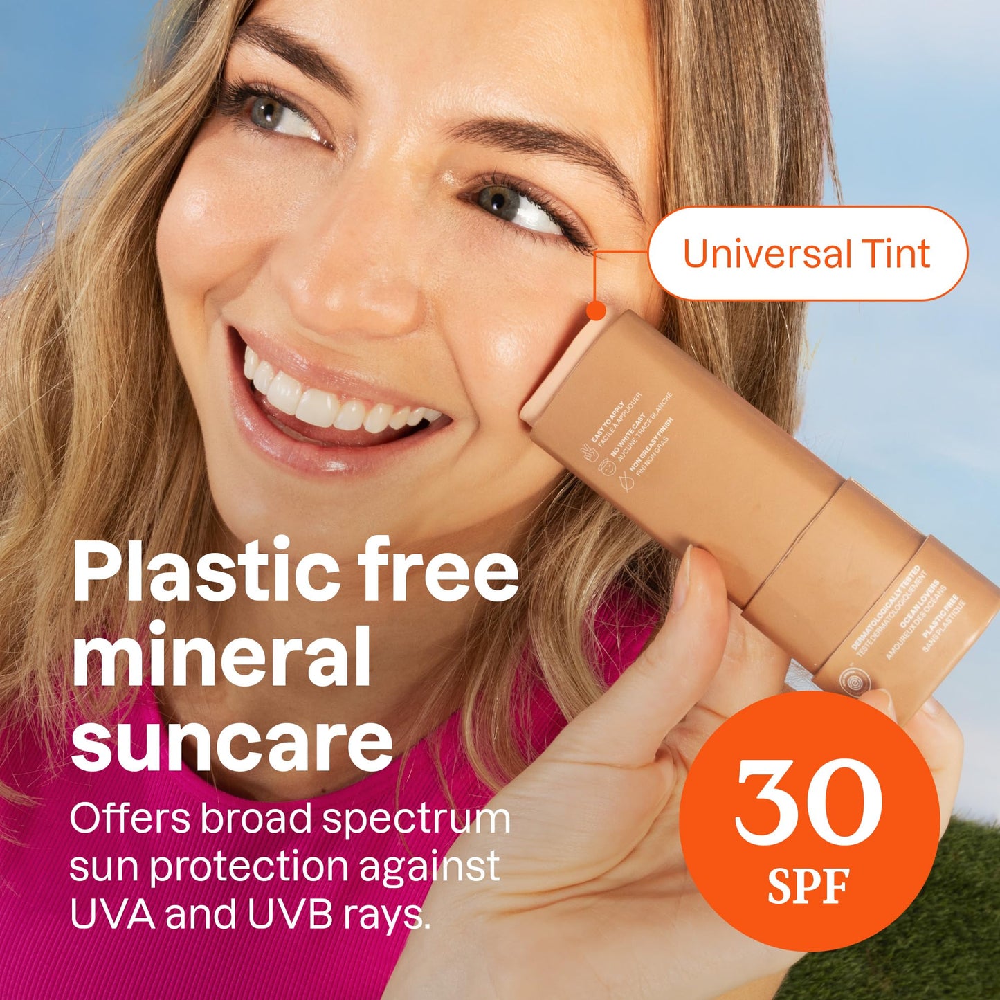 ATTITUDE Tinted Mineral Sunscreen Face Stick with Zinc Oxide, SPF 30, EWG Verified, Plastic-Free, Broad Spectrum UVA/UVB Protection, Dermatologically Tested, Vegan, Unscented, 20 g