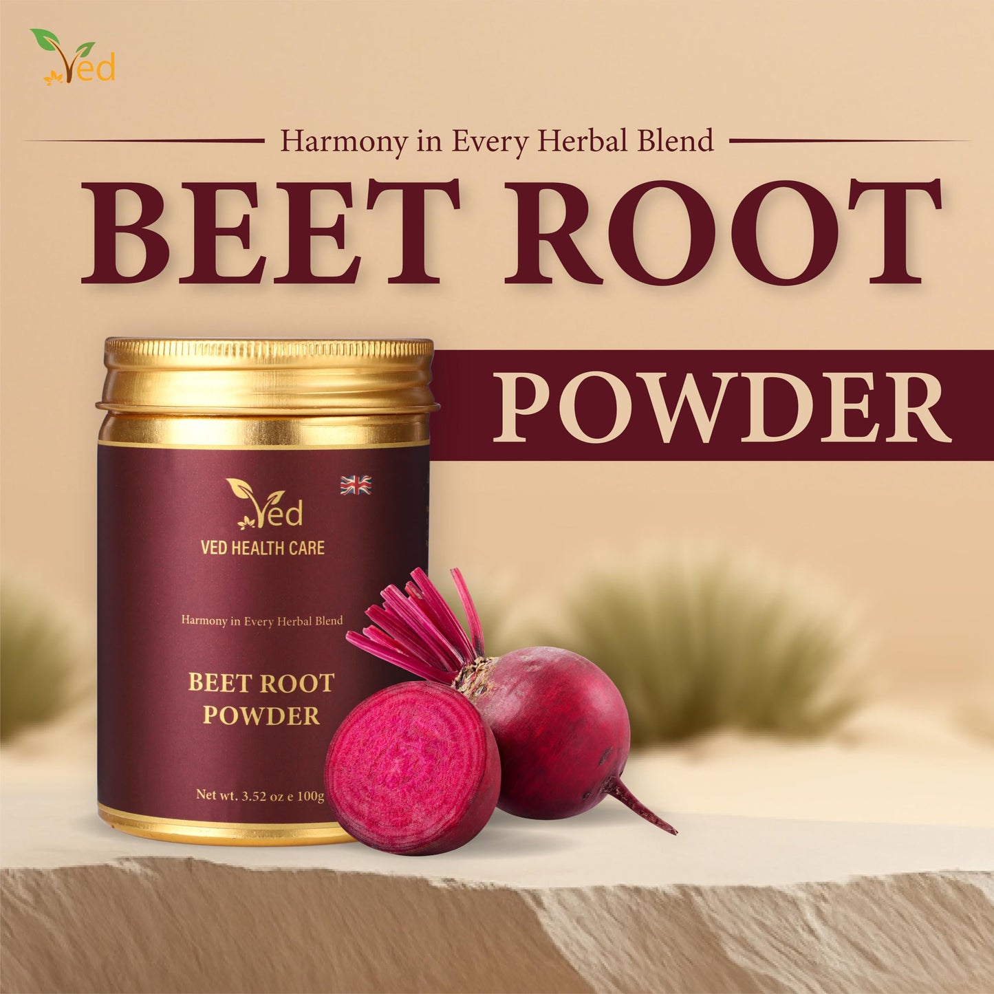 VED Organic Beet Root Powder, Support to Digestive System, Skin and Strengthen Hair,100g