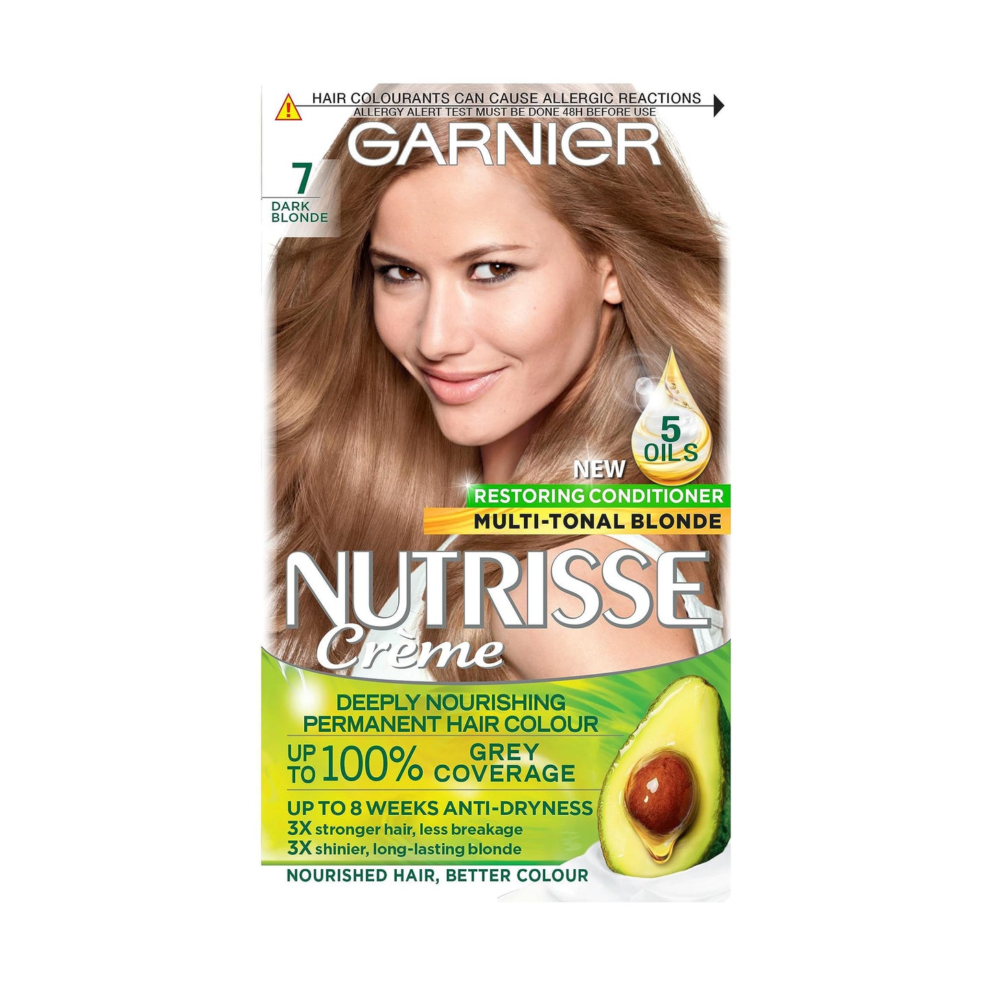 Garnier Nutrisse Permanent Hair Dye, Natural-looking, hair colour result, For All Hair Types, 7 Dark Blonde