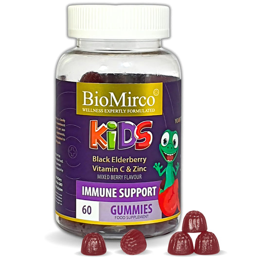 Bio Mirco Kids Triple Immunity Complex, Immune Boosting Gummies for Kids, Vitamin C, Zinc and Elderberry, 60 Gummies – 2 Month Supply, Elderberry Flavour, Great Tasting,Support Immunity and Overall Wellness