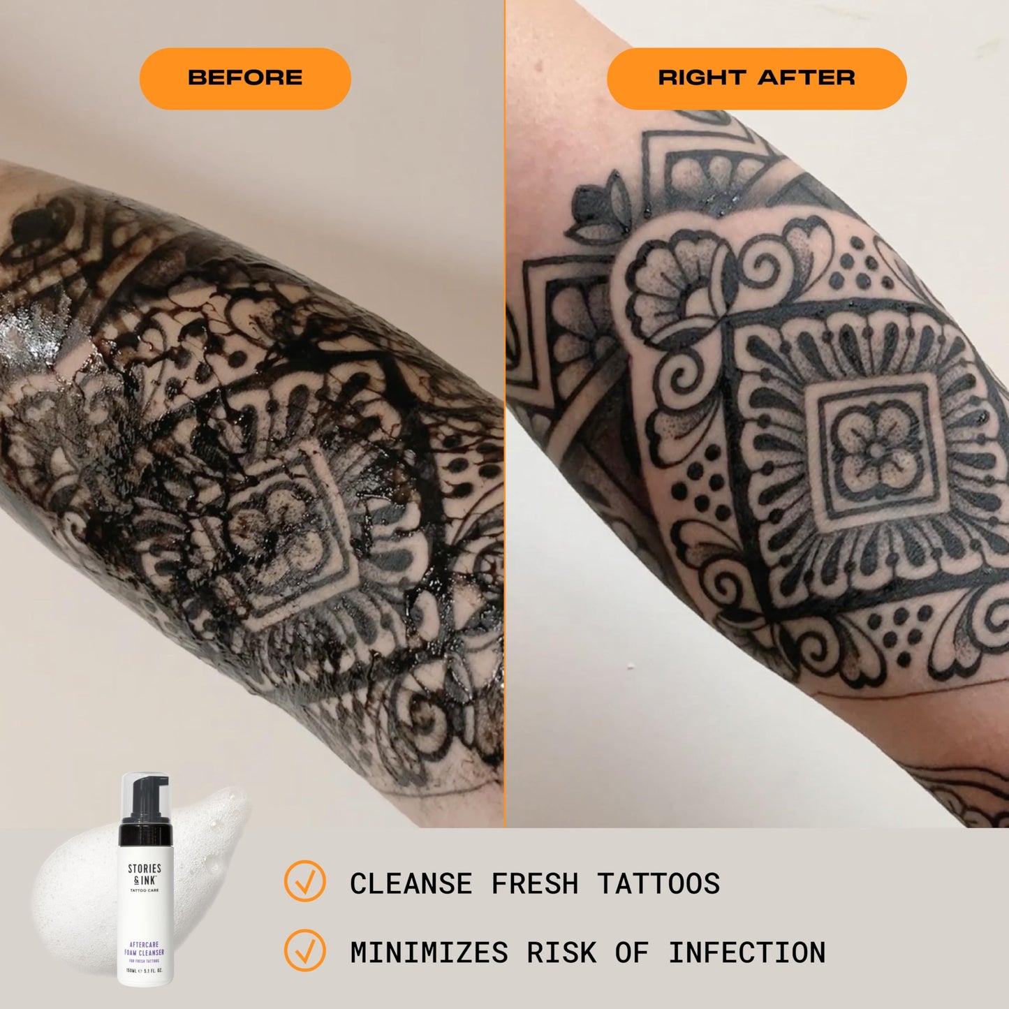 Stories & Ink | TATTOO AFTERCARE DUO - 2-Step Routine to Aid Natural Healing of Fresh Tattoos. Contains: x1 Tattoo Aftercare Cream & x1 Tattoo Aftercare Foam Cleanser