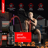 Flowzuk B12 Liquid Vitamin Drops 5000 mcg Methylcobalamin High Strength 60ml Dropper Bottle - Vegan Friendly - Sublingual for Fast Absorption - Gluten Free - Made in The UK