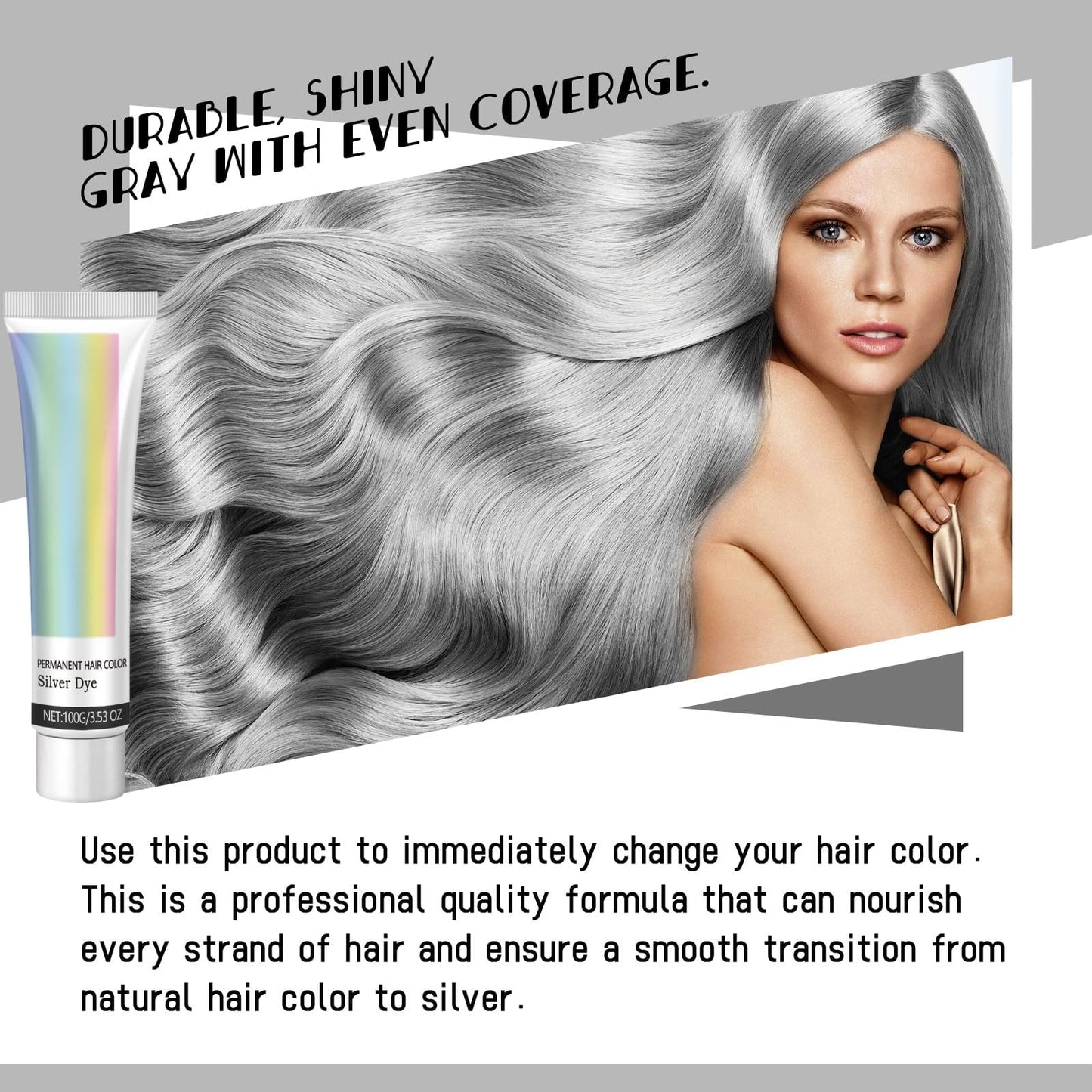 OunTechGlory Natural Essence 2-in-1 Extract Cream - Metallic Silver Gray Hair Dye for Glossy Conditioning and Easy Grey Hair Color