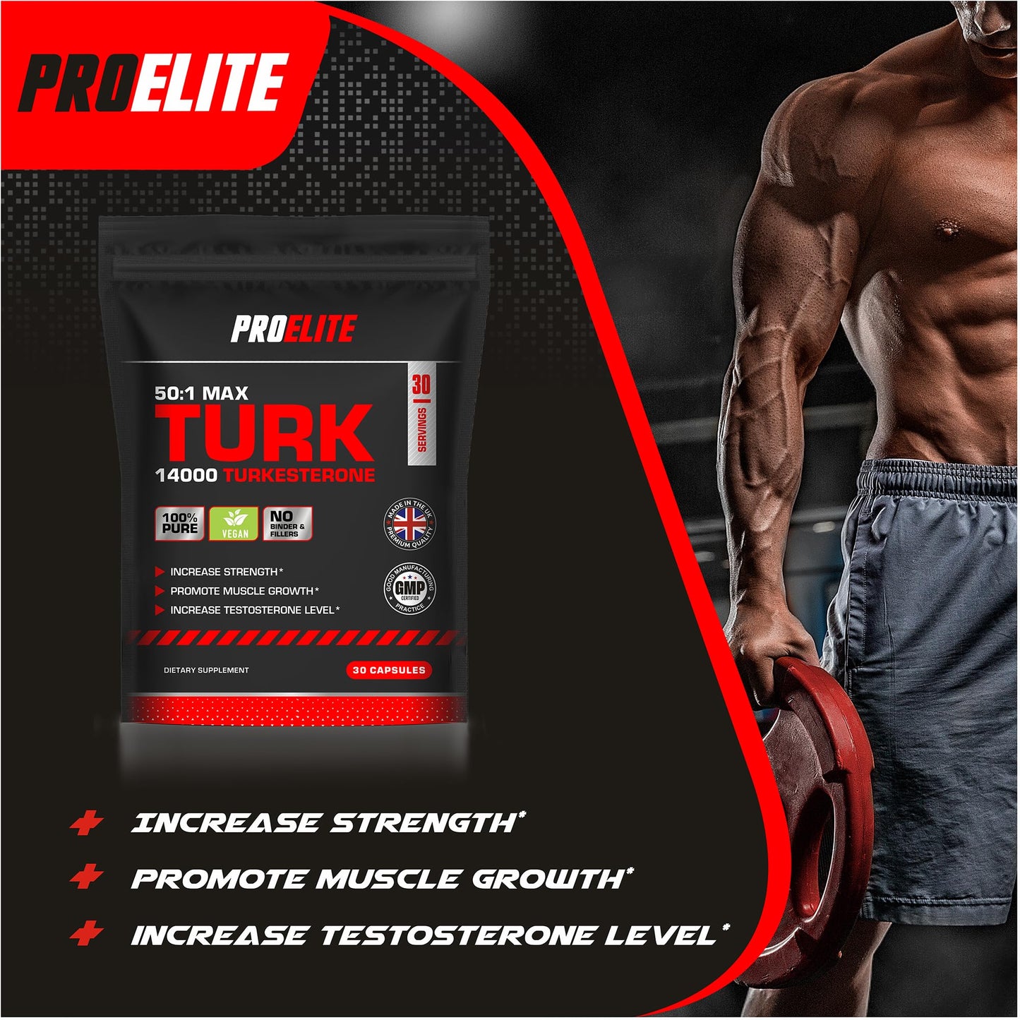 Turkesterone 14000mg | 30 Capsules Vegan Ajuga Turkestanica 50:1 Extract Supplement - Turkesterone High Strength Muscle Growth & Strength - NO Fillers or Binders by PROELITE