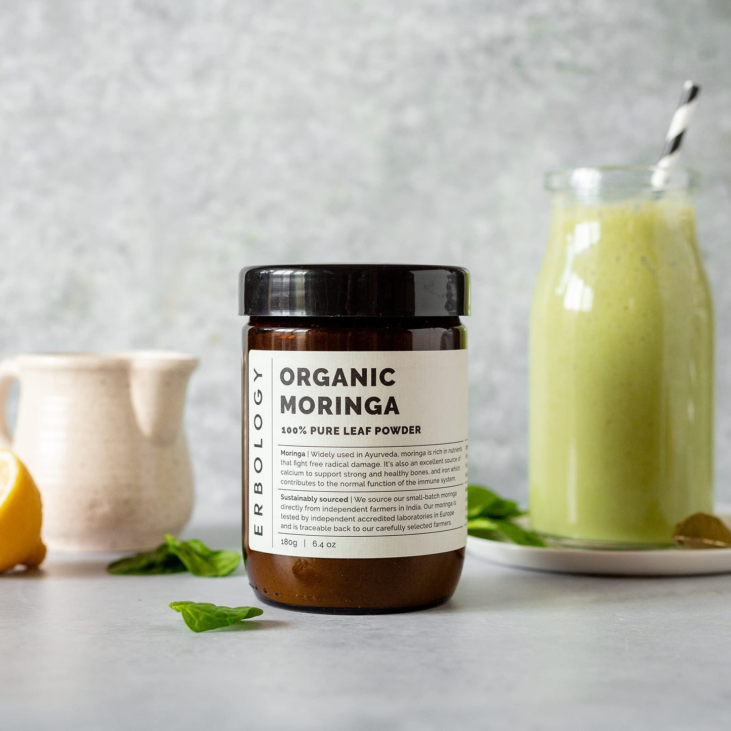 100% Organic Moringa Pure Leaf Powder 180g - Immunity - Straight from Farm - Raw, Vegan and Gluten-Free - Non-GMO - No Additives or Preservatives - Recyclable Glass Jar