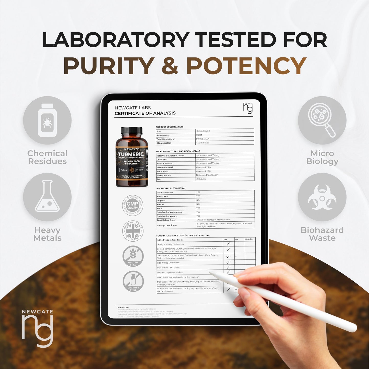 Newgate Labs Turmeric with Black Pepper and Ginger 180 High Strength Tablets - Overall Wellness Support - Premium Nutritional Supplement - GMO Free - Halal - Made in The UK