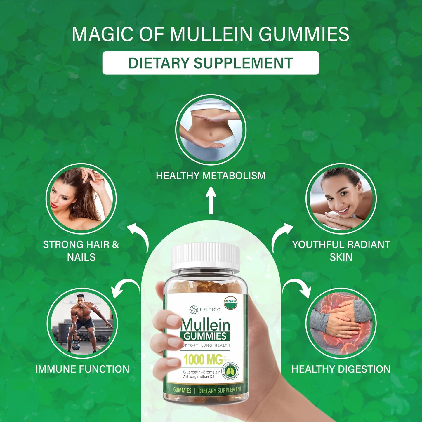 Keltico Mullein Gummies - Mullein Leaf Extract for Lungs - 1000mg Mullein - 200mg Ashwagandha - 400mg Quercetin - Bromelain - Alternative to Mullein Drops,Capsules & Mullein Tea - Mucus Remover & Mucus Relief