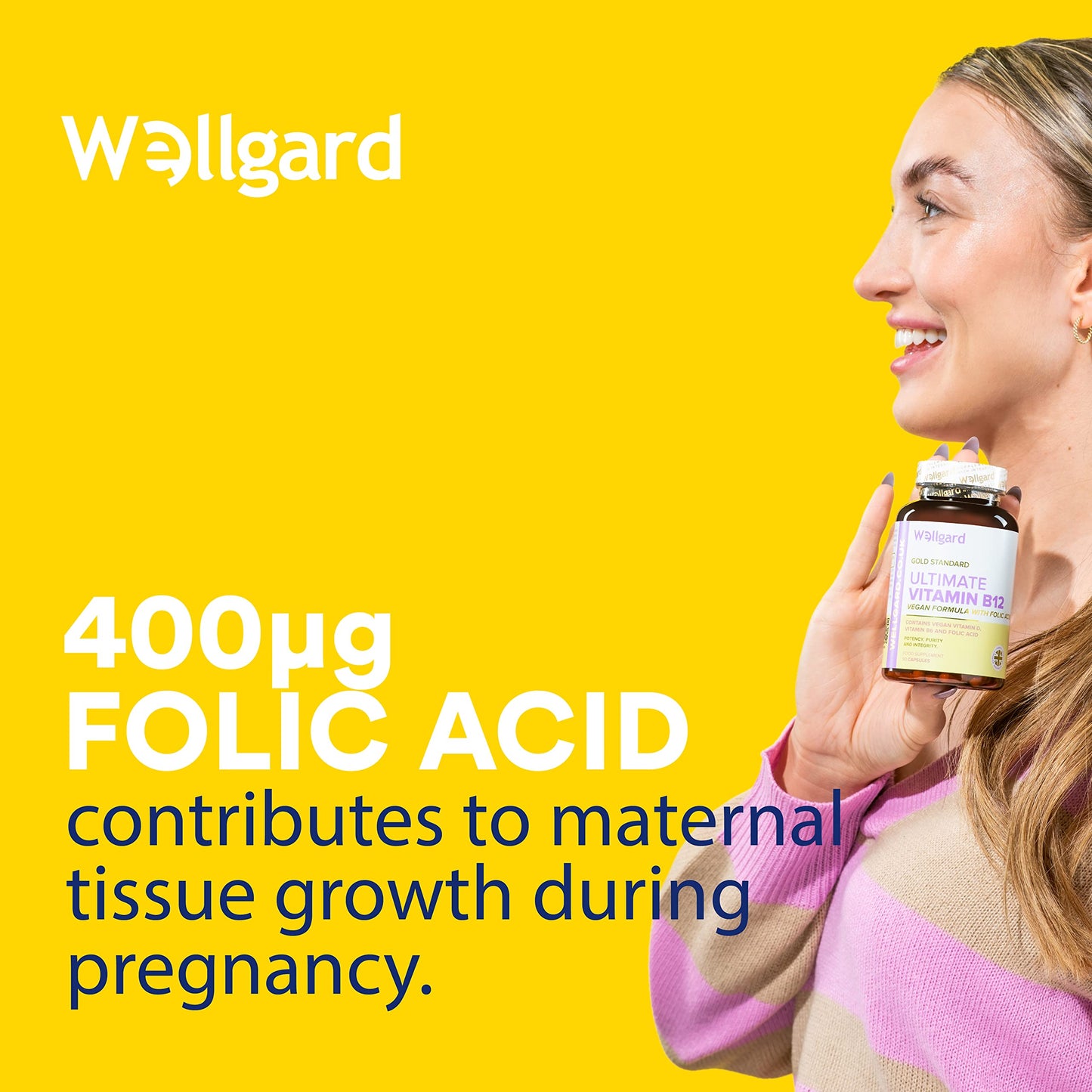 Wellgard Vegan Vitamin B12 High Strength by Wellgard - Folic Acid, Vitamin B6, Vitamin D3, B12 Supplement for Men & Women, Made in UK