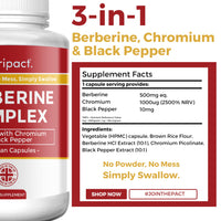 Nutripact Berberine Supplement with Chromium Picolinate and Black Pepper - 60 Vegan Capsules (not Tablets) High Strength 500mg - Made in The UK