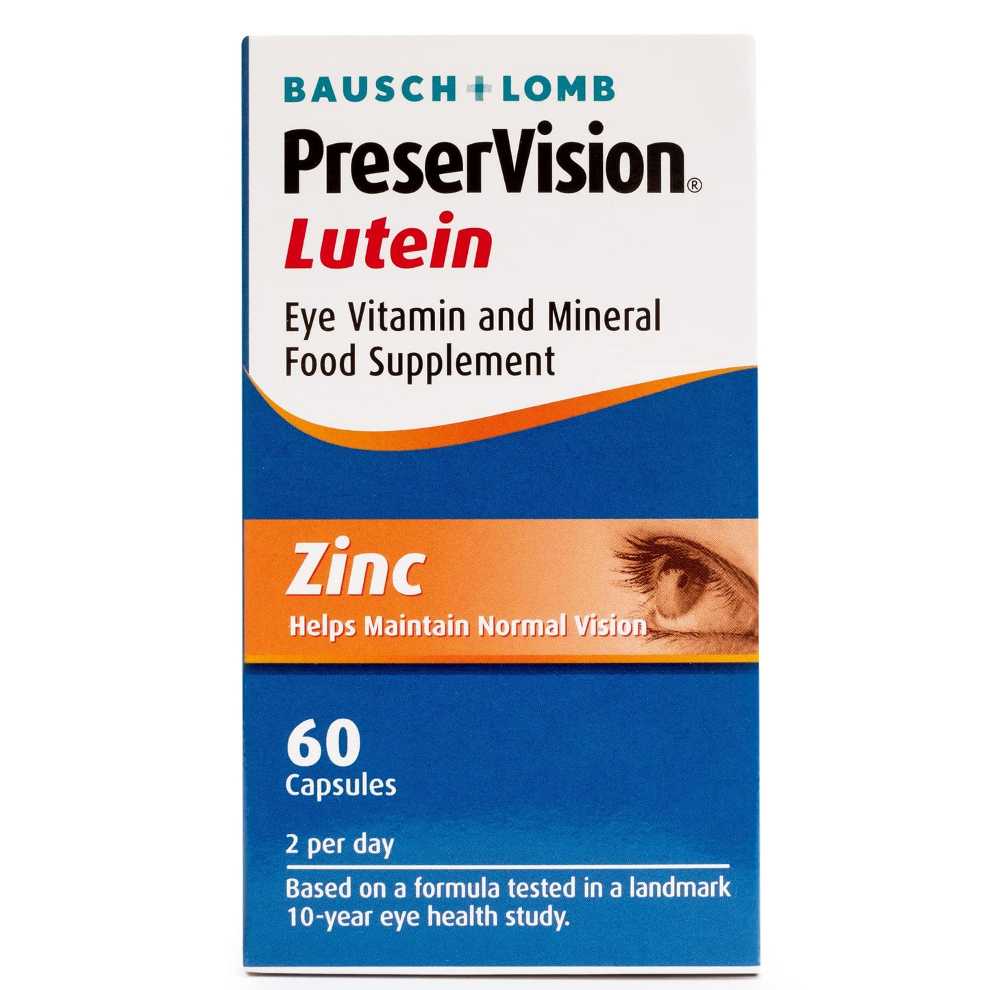PreserVision Lutein by Bausch + Lomb, Lutein, Zinc, Copper and Vitamin C and E, Eye Vitamin and Mineral Food Supplement, Two Lutein Soft Gel Capsules per Day