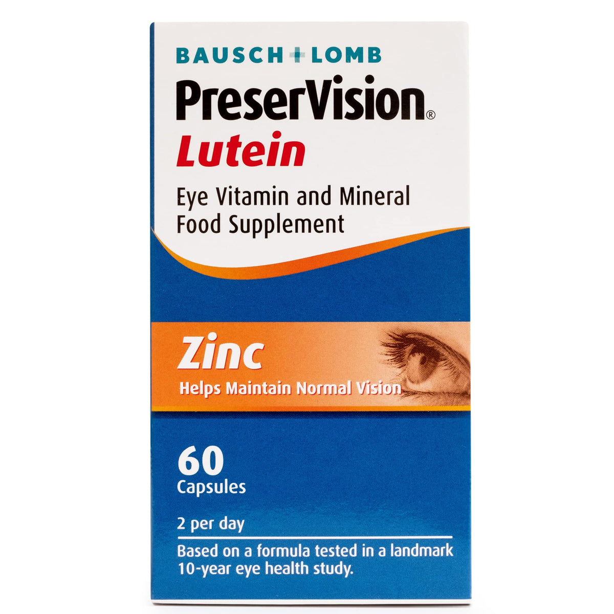 PreserVision Lutein by Bausch + Lomb, Lutein, Zinc, Copper and Vitamin C and E, Eye Vitamin and Mineral Food Supplement, Two Soft Gel Capsules per Day
