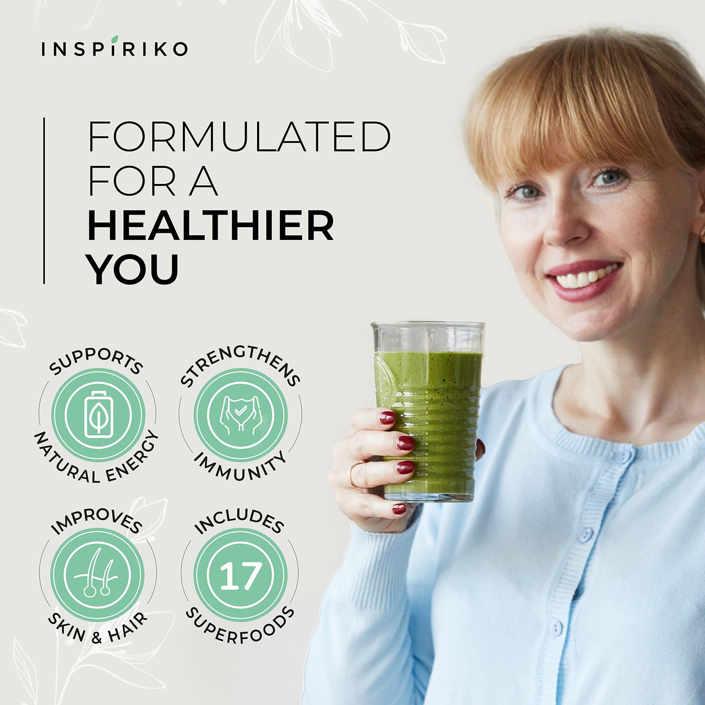Super Greens Powder with 17 Superfoods – Green Powder Superfood Made with Organic Clean Greens and Superfood Powder. Pair Green Superfood Powder with Green Juice Or Smoothie Mix. Made by Inspiriko