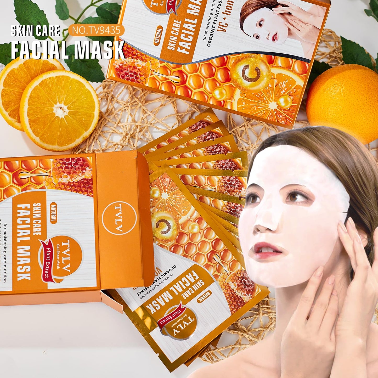 Generic 10-Pack VC+Honey Facial Masks with Hyaluronic Acid - Moisturizing, Alcohol-Free Sheet Masks for All Skin Types, Scented with Natural Honey Essence, Hydration Boost & Multi-Nourishing Benefits