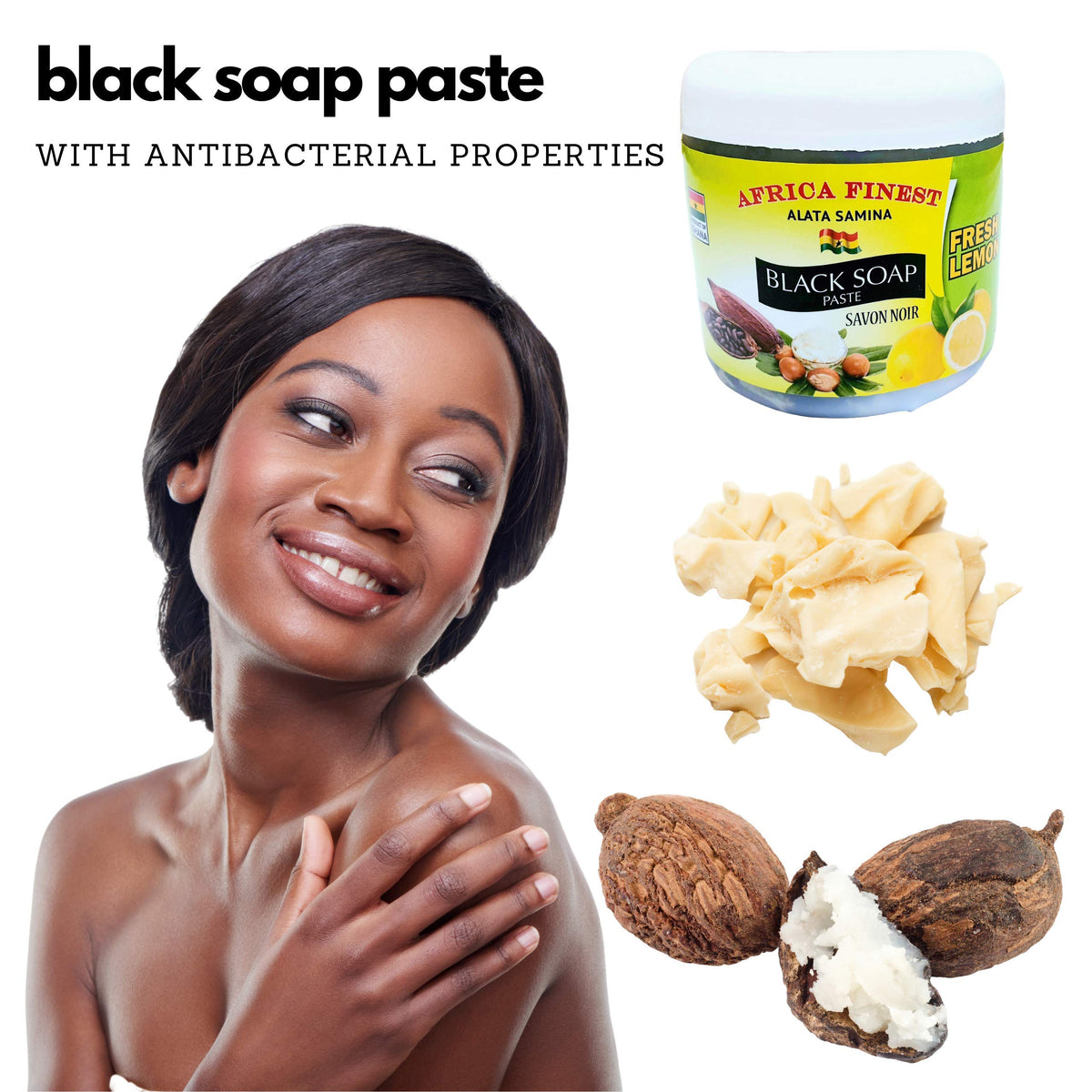 Africa Finest Natural Black Soap Paste (Fresh Lemon) (Exfoliate & Hydrate Skin) 450g