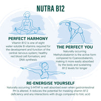 NUTRA B12 Plus - 1000mcg Vitamin B12 Tablets (Methylcobalamin) - 30 Tablets - High Strength Methylcobalamin Vitamin for Tiredness & Fatigue - Vitamin C, D, Folate - Vegetarian - NutraVit