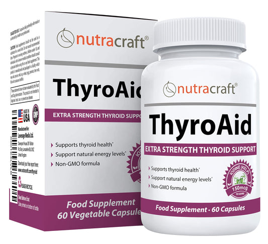 ThyroAid #1 Thyroid Support Supplement | Premium Thyroid Formula & Energy Support with Kelp, Iodine, Ashwagandha, Selenium, B12, Copper & More | 60 Capsules (Non-GMO)