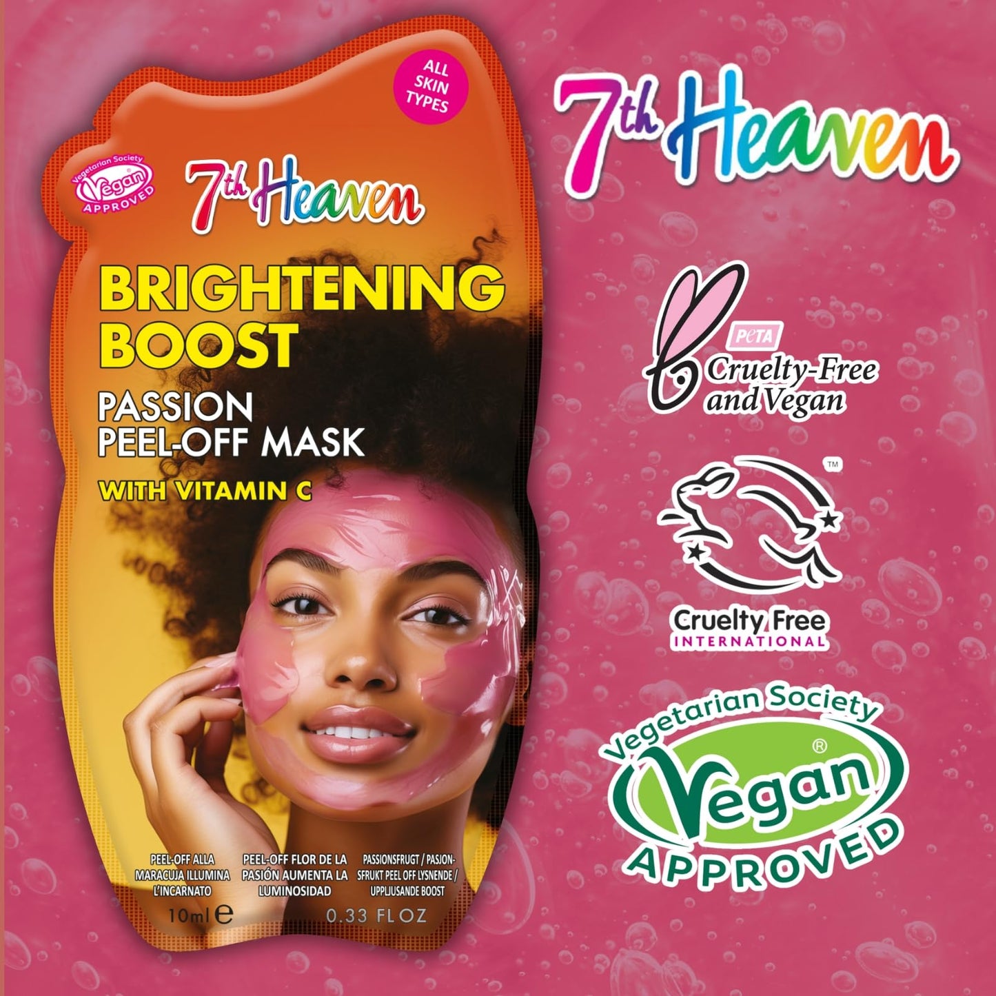 7th Heaven Passion Peel Off Face Mask with Vitamin C, Pack of 6 - Brightening Boost - All Skin Types