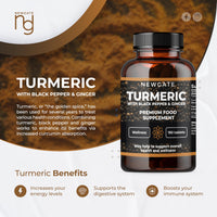 Newgate Labs Turmeric with Black Pepper and Ginger 180 High Strength Tablets - Overall Wellness Support - Premium Nutritional Supplement - GMO Free - Halal - Made in The UK