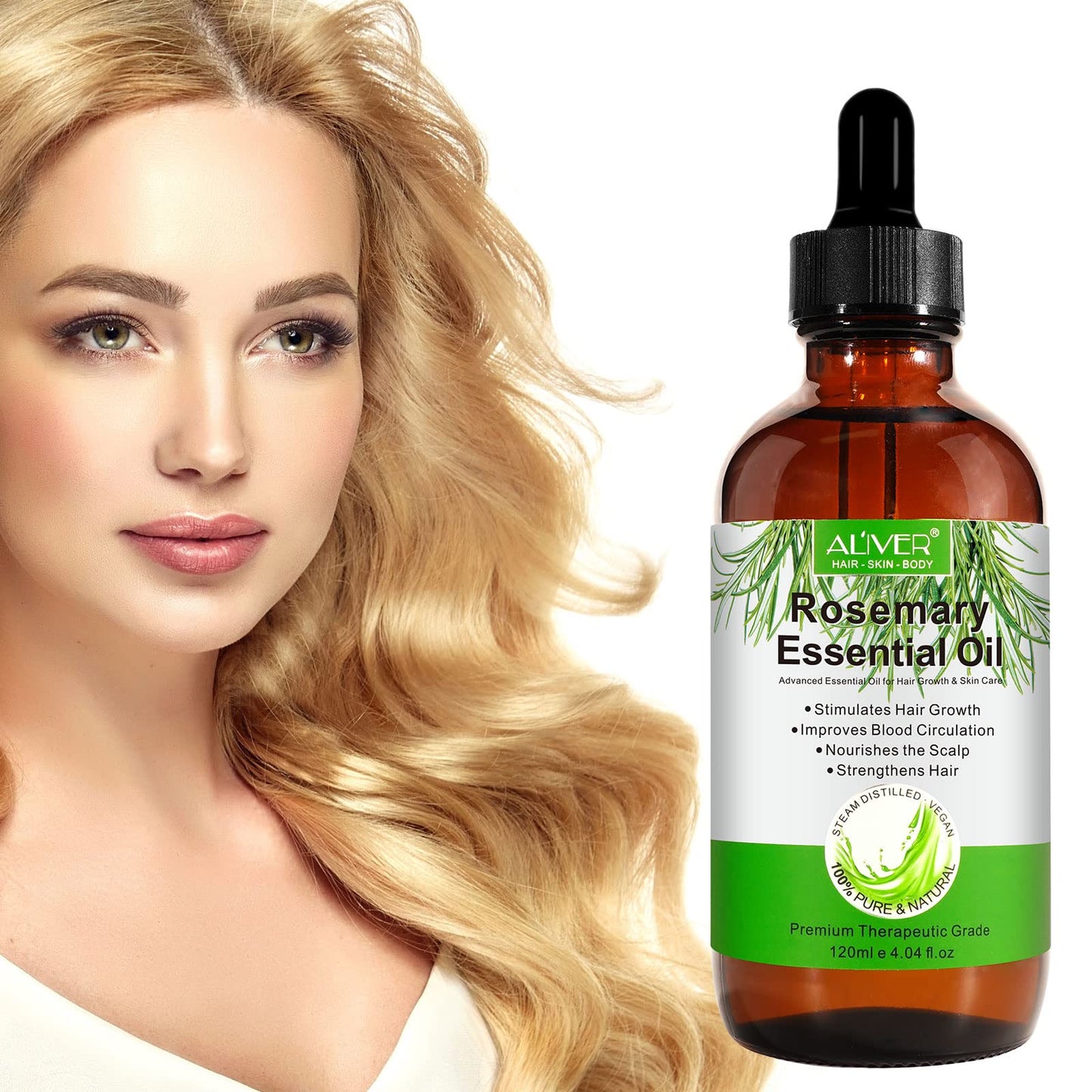 Tioueo Rosemary Oil 120ML, Rosemary Essential Oil for Hair Growth, Hair Loss, Improve Nourishes Scalp, Eyebrow and Eyelash Growth for Men and Women