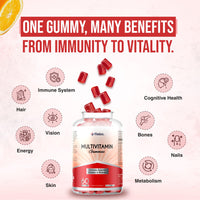 Flebo Vegan Adult Multivitamin Gummies for Women and Men - Vitamin A, B6, D, Iodine & Zinc - 60 Two - A - Day Gummies I Orange Flavour I
