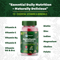 New Earth Essentials Multivitamin Gummies with Vitamin A,B,C,D,E, B6 B12, Biotin, Zinc | Made with Cane Sugar