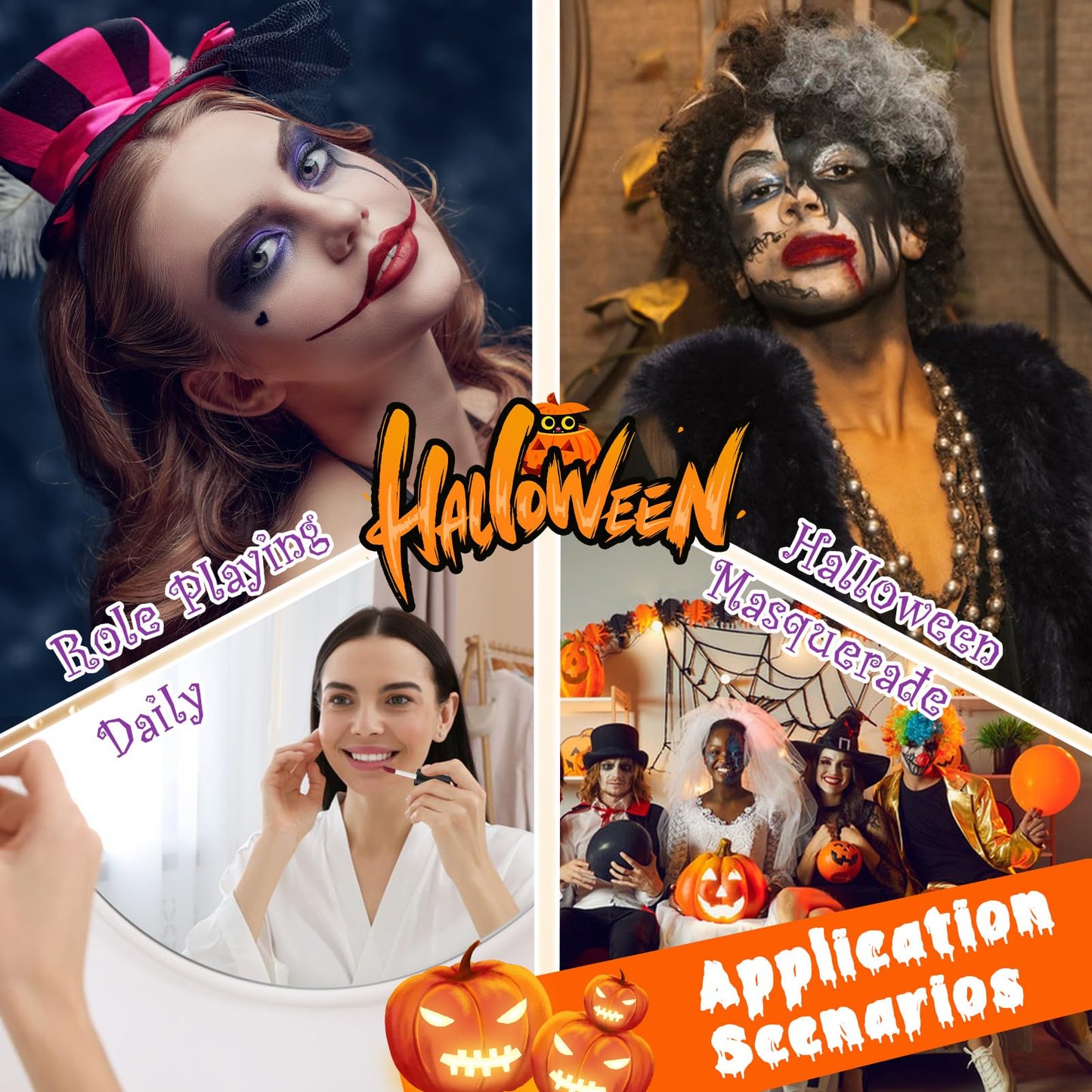 Allony Halloween Lipstick, Black/white/Red/Blue Lipstick Halloween, Goth Makeup Set, Black Lipstick Matte, Matte Lip Gloss Set for Halloween, Christmas, Dance Drama, Parties