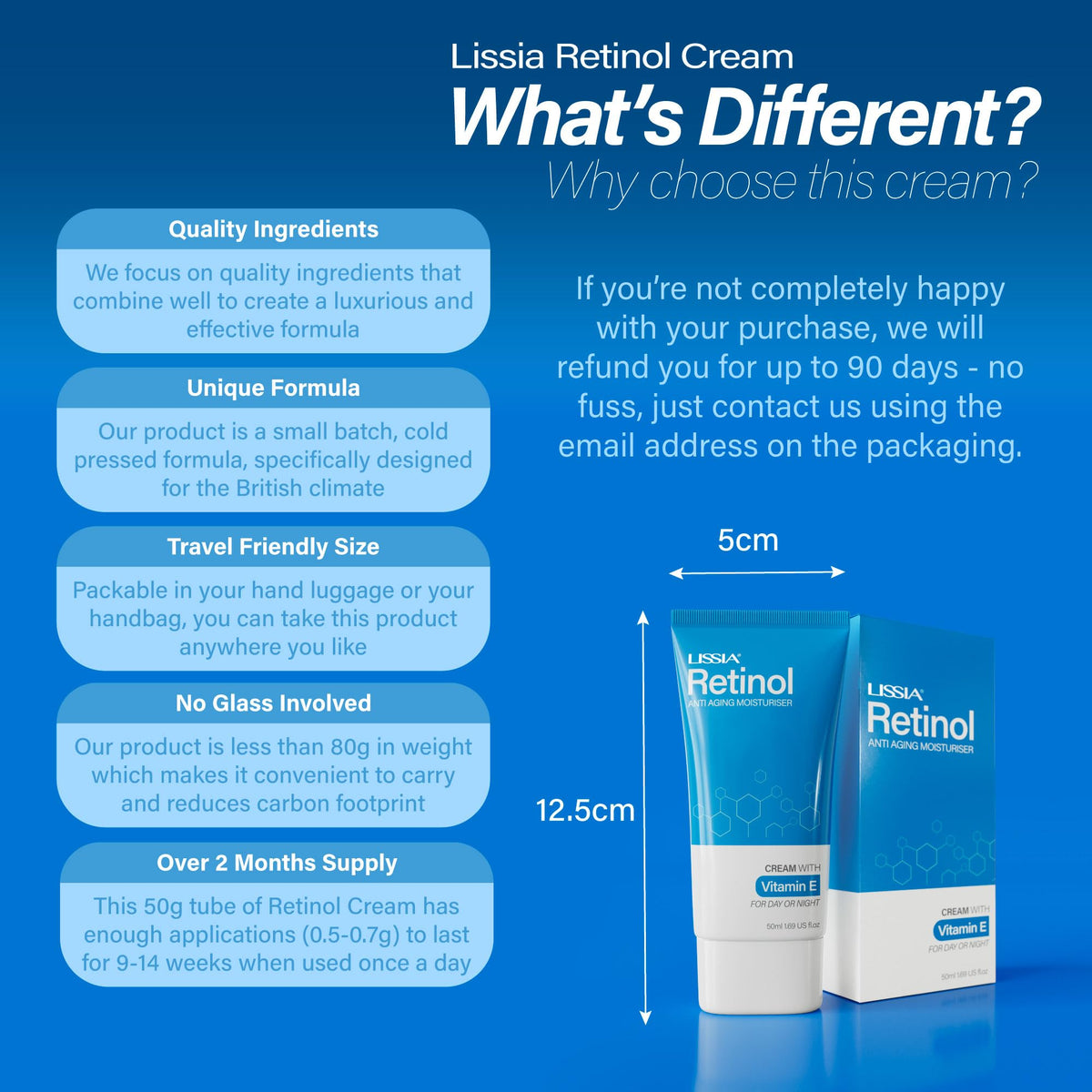 Lissia Retinol Cream | Anti Aging Face Cream with 2.5% Retinol, Antioxidant Vitamin E and Glycerin | Reduces wrinkles, brightens skin and improves elasticity | Fragrance free for sensative skin