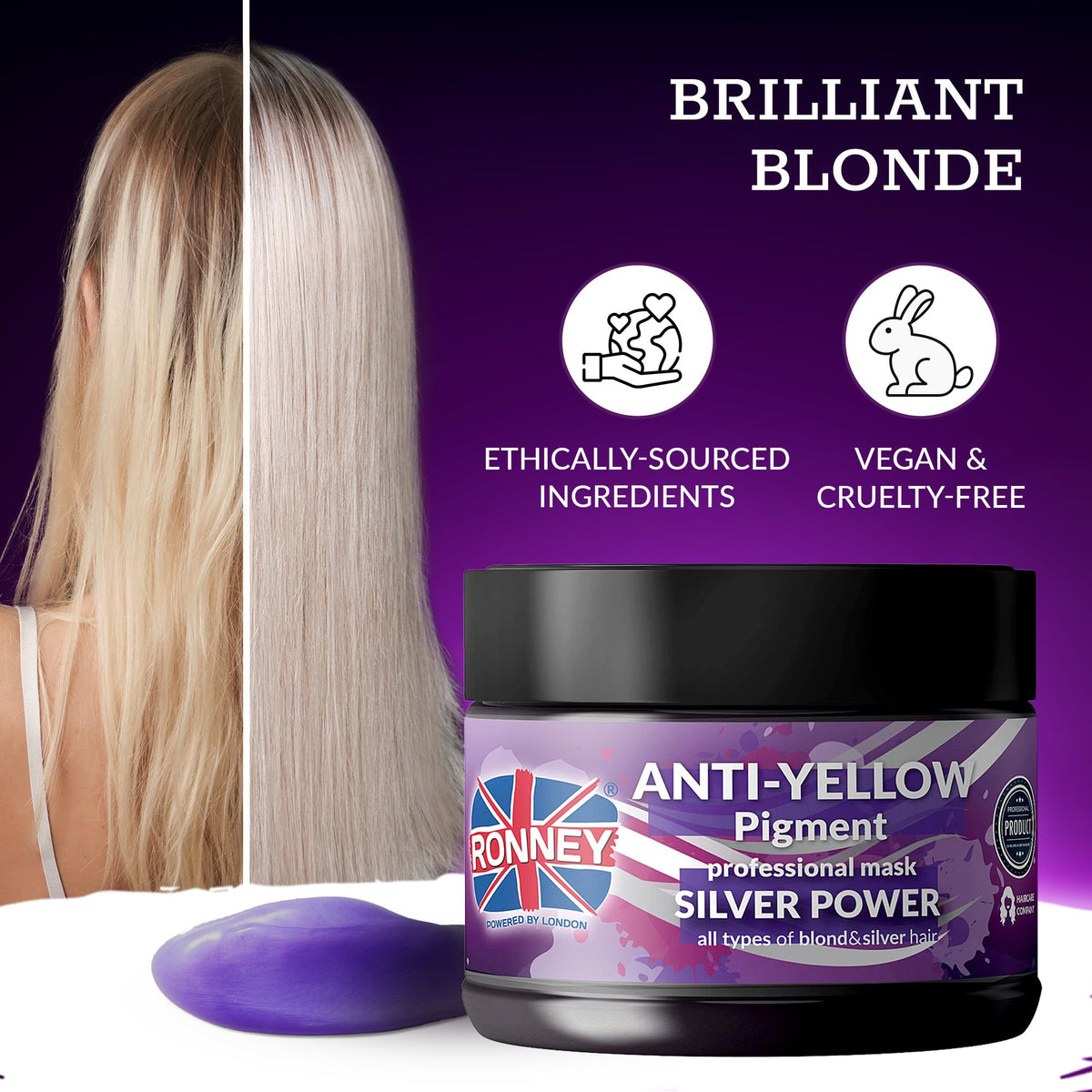 Ronney RONNEY Purple Hair Mask for Blonde Hair - Supports No Yellow Shampoo - 300 ml Blonde Hair Mask for Blonde, Bleached, Grey and Silver Hair Colour - Add Shine, Cool Tone, Lighten and Soften