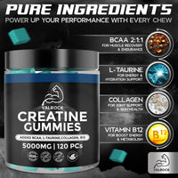 Valrock Creatine Monohydrate 5000mg 120 Gummies for Men | Added L-Taurine, BCAA's, Collagen, B12 | Muscle Growth Gains | Chewable Gummies, Mixed Berry Flavour (1 Month Supply)