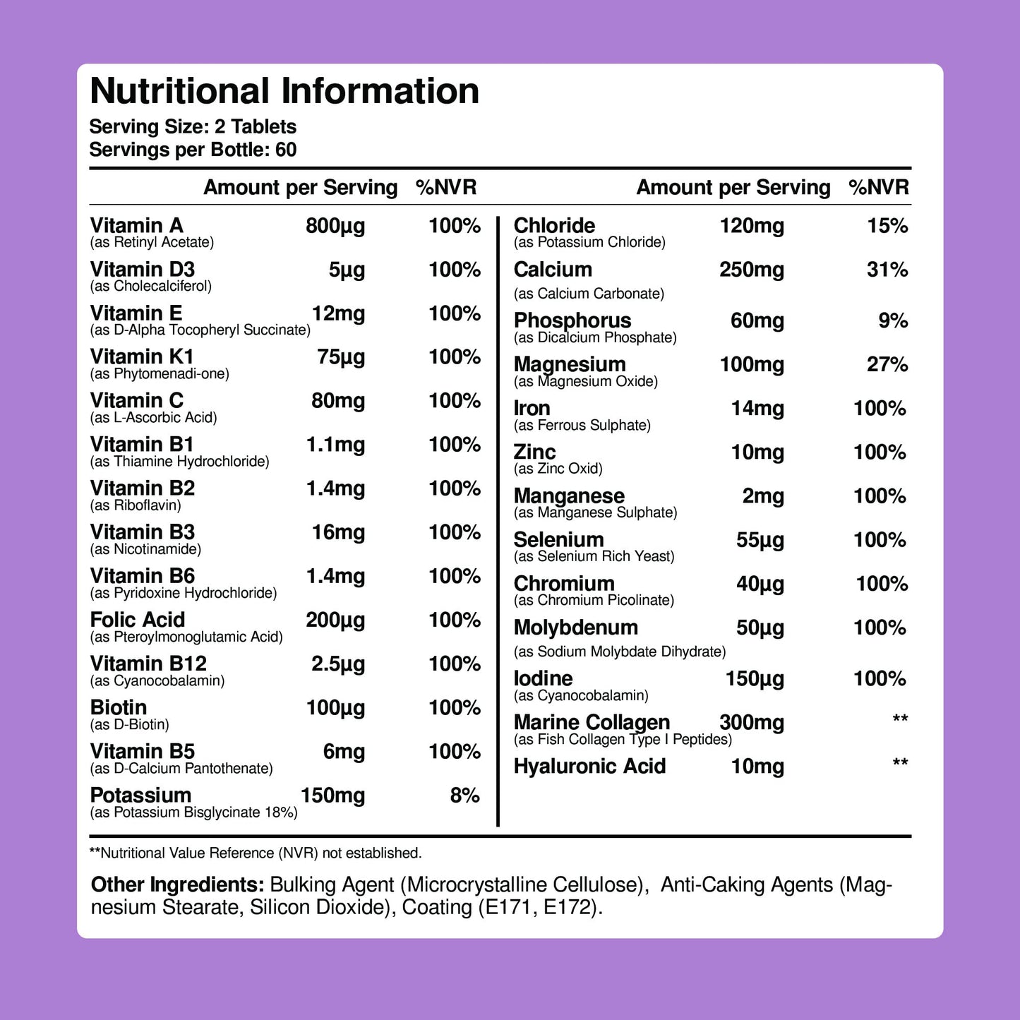 Brightcaps Women's Multivitamins and Minerals Enhanced with Collagen & Hyaluronic Acid - 27 Key Essential Ingredients | 60 Tablets | Gluten Free