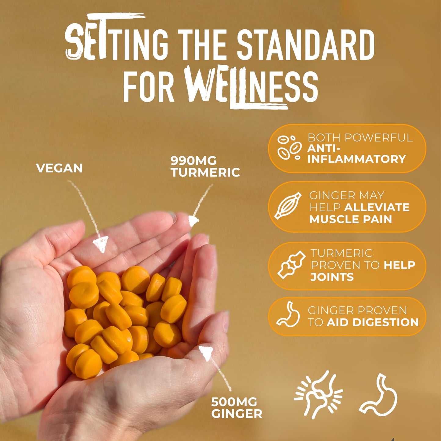 WELLSET Turmeric & Ginger Gummies 1490mg - 60 Gummies | Supports Healthy Joints & Digestion | 1 Month Supply | for Men and Women