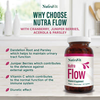NUTRAFLOW - UTI Vitamin | Urinary Infection Vitamin - 30 Tablets | Ease Discomfort Within The Urinary Tract - Includes Cranberry, Juniper Berries, Acerola & Vitamin C - by NutraVit