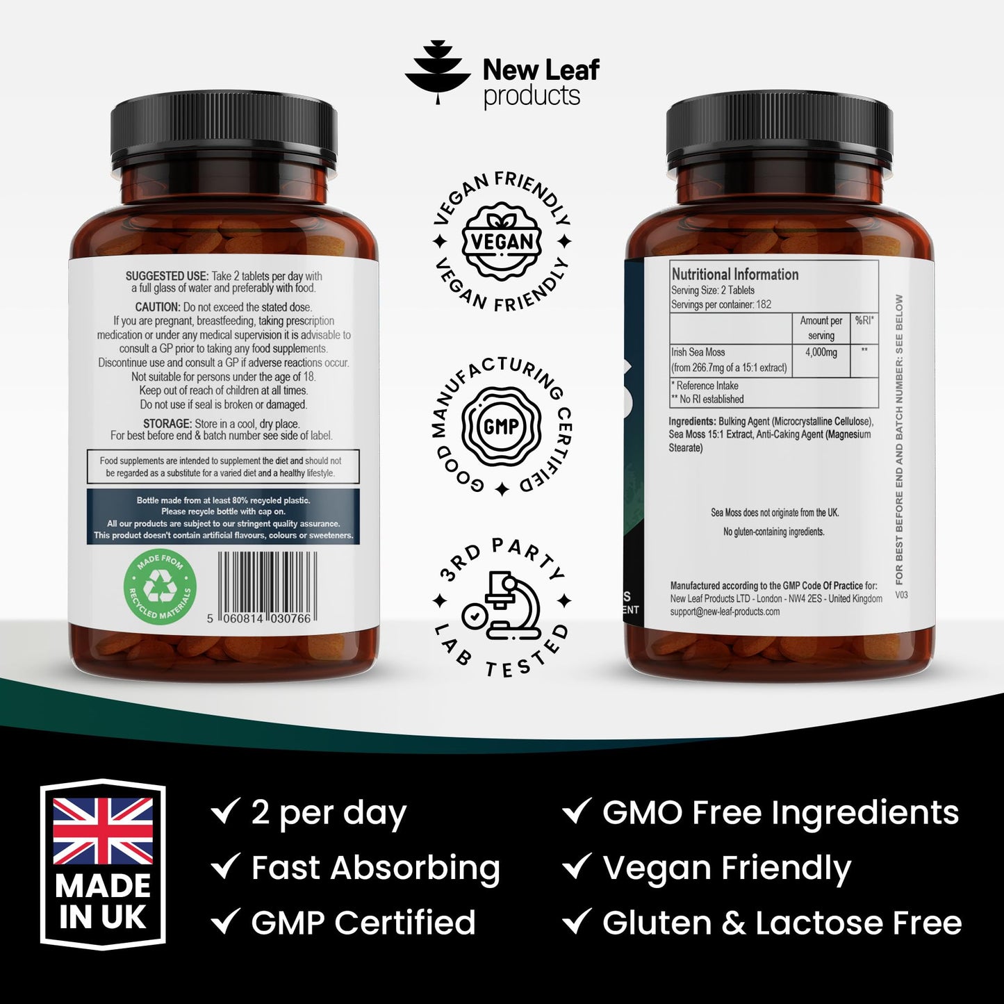 Sea Moss Tablets Extract High Strength 4000mg - Sea Moss Supplement 365 Tablets (not sea Moss Capsule) High Potency - UK Made - Vegan - Non GMO
