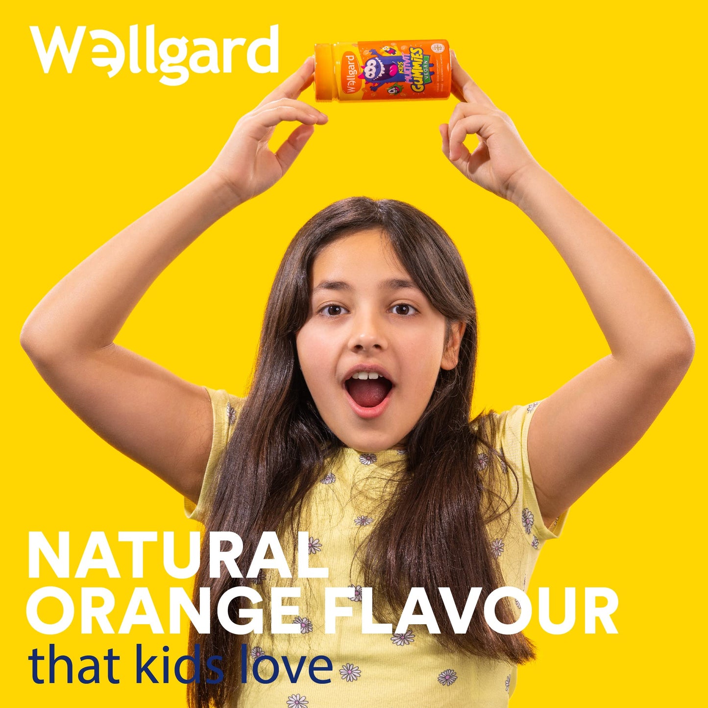 Wellgard Vegan Childrens Vitamins, Kids Multivitamin Gummies - Kids Vitamins Multivitamins, 60 Gummies, Orange Flavour