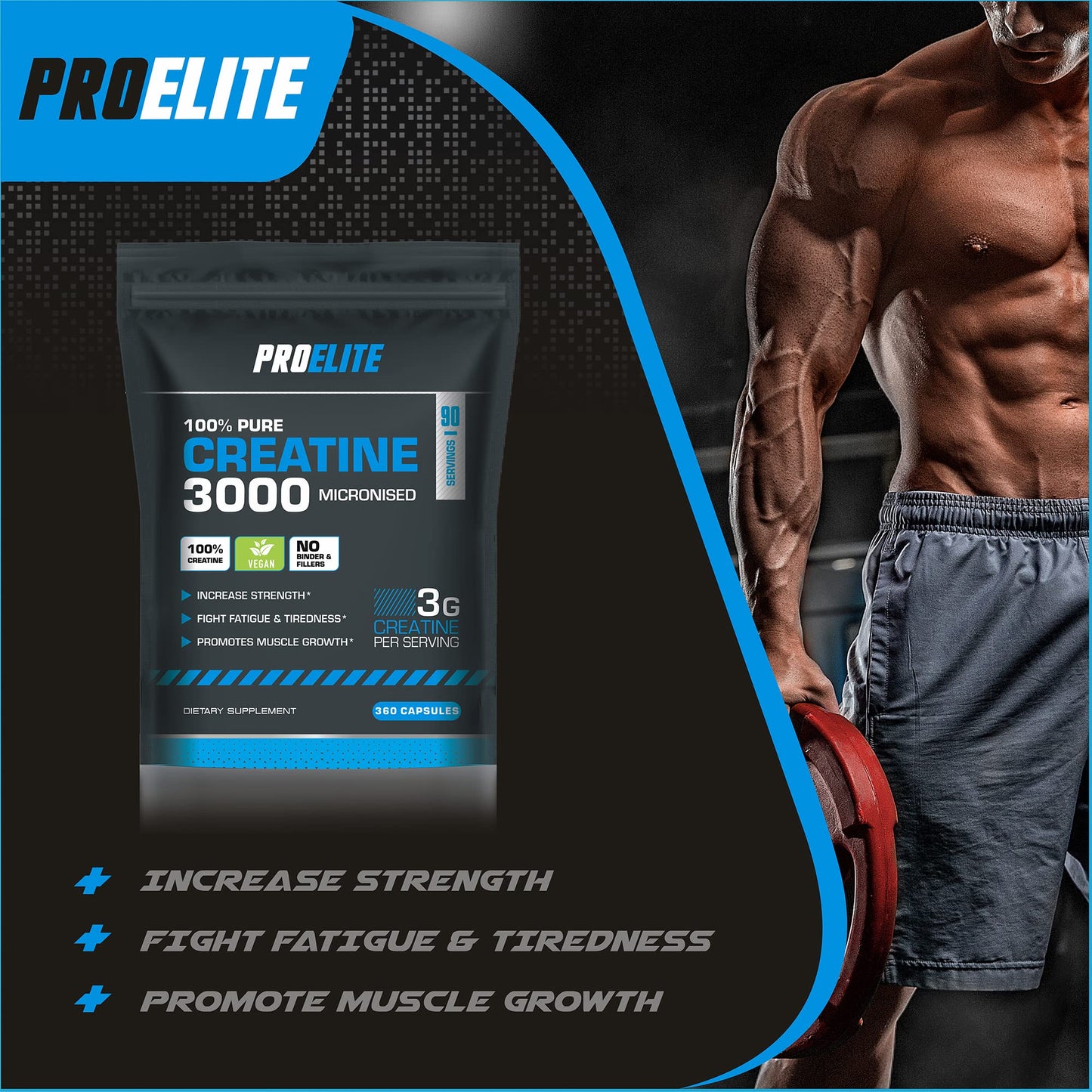 Creatine Capsules x 240 Vegan 3000mg of Unflavoured Creatine Monohydrate per Serving, NO FILLERS & Binders Micronised Pure Creatine Tablets Alternative by PROELITE