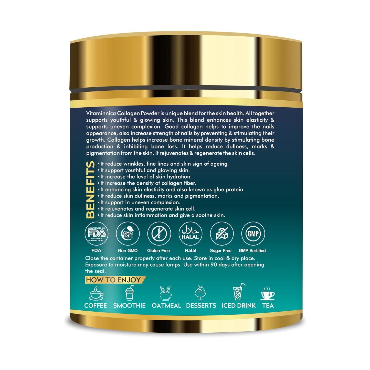 Vitaminnica Vita Beauty Collagen Powder Type I & III - 180g-30 Servings | Skin, Muscles, Joints & Gut Health (Mango)
