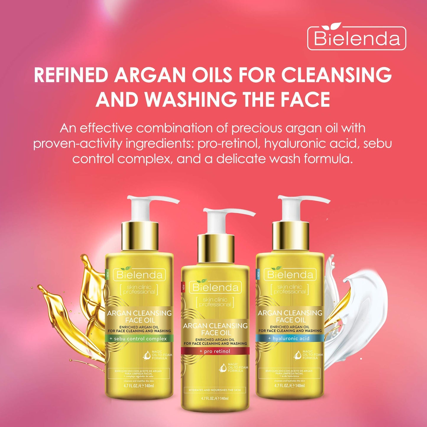 Bielenda Argan Face Oil - Essential Face Treatment Cleans Removes Makeup Deeply Moisturizes And Nourishes The Skin - Anti-Aging Effect Against Wrinkles - Argan Cleansing Face Oil With Pro-Retinol - 140 ml