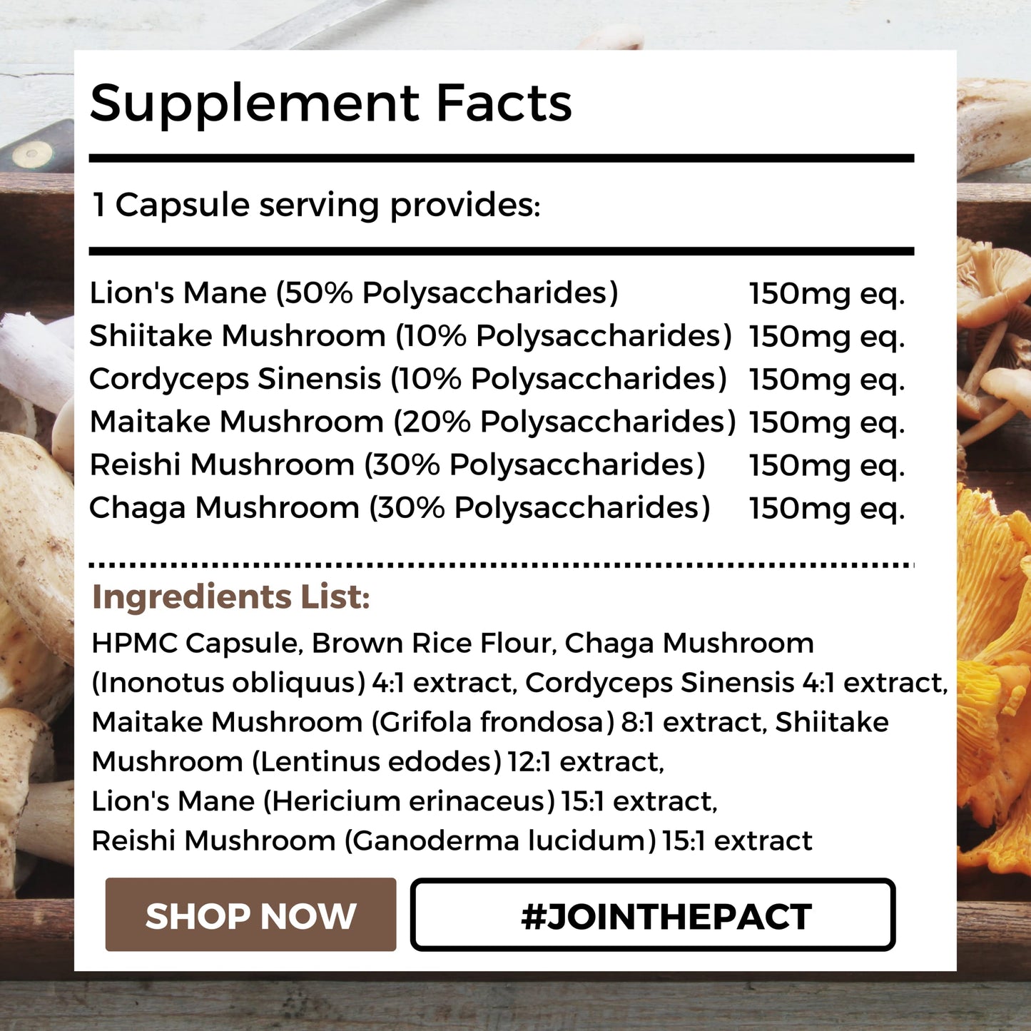 Multi Mushroom Complex by Nutripact - Contains Lions Mane, Reishi, Chaga Mushroom Powder, Shitake, Cordyceps & Maitake - High Strength Vegan Supplement - 60 Capsules - Shroompact