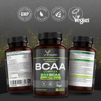 Vegan BCAA Tablets 1500mg - 2:1:1 BCAAs Branch Chain Amino Acids L-Leucine, L-Isoleucine, L-Valine with Vitamin B6, C & B12-180 Tablets not Capsules - Made in The UK by YrHealth