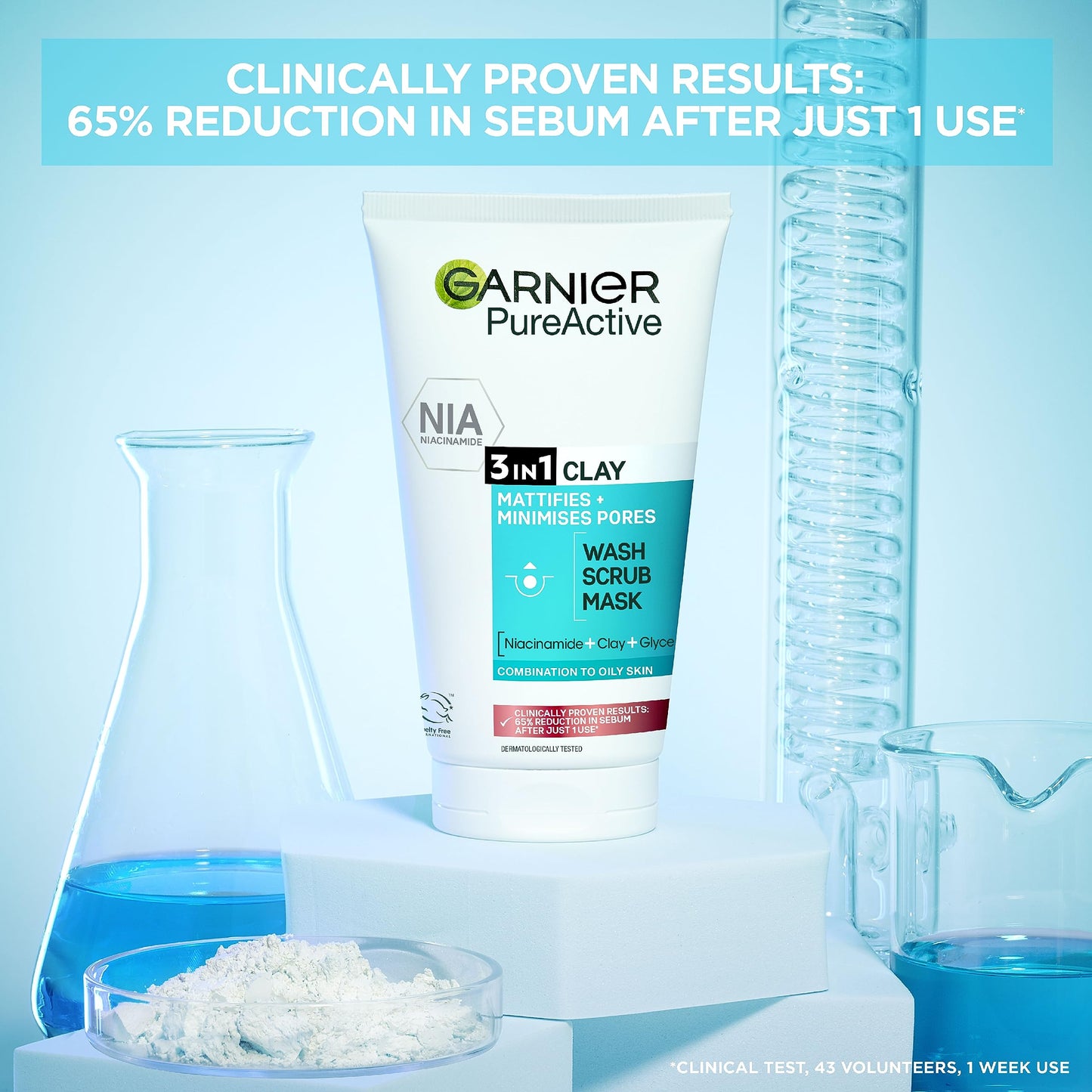Garnier Pure Active 3in1 Clay Mask-Wash-Scrub 150ml, With Clay, Eucalyptus & Salicylic Acid, Face Cleanser For Oily Skin, Packaging May Vary