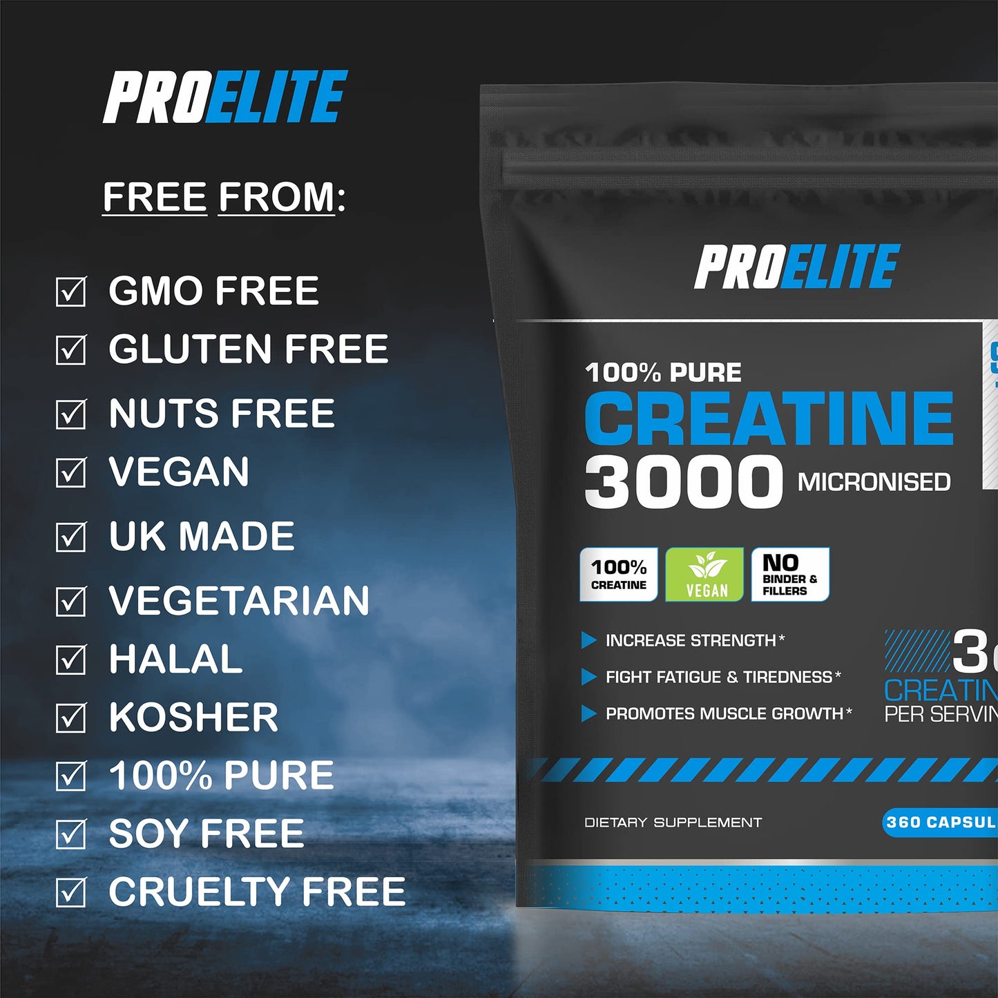 Creatine Capsules x 240 Vegan 3000mg of Unflavoured Creatine Monohydrate per Serving, NO FILLERS & Binders Micronised Pure Creatine Tablets Alternative by PROELITE