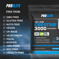 Creatine Capsules x 240 Vegan 3000mg of Unflavoured Creatine Monohydrate per Serving, NO FILLERS & Binders Micronised Pure Creatine Tablets Alternative by PROELITE
