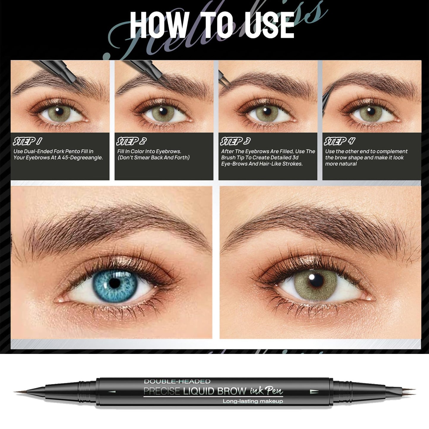 QUIWEN Eyebrow Pencil with Brow Brush, 2-in-1 Eye Brow Pencils for Women with Micro-Fork-Tip & Precise Brush-Tip Create Natural Hair-Like Brows, Long-Lasting Waterproof Double Ended Eyebrow Pen Brown