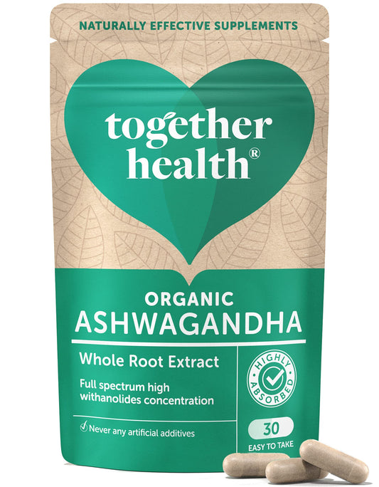 Ashwagandha – Together Health – 100% Organic Certified Ashwagandha Roots – High Concentration, Full Spectrum Extract – Vegan Friendly – Made in The UK – 90 Vegecaps - Pack of 3