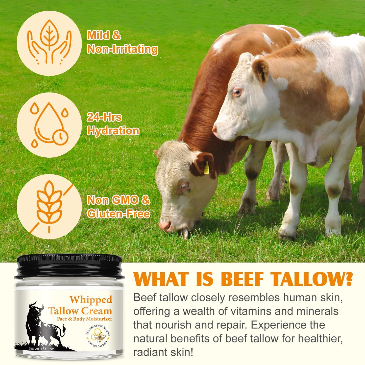 Generic Beef Tallow for Skin,Meifenla Tallow and Honey Cream Natural Tallow Face Moisturizer, Organic Hydrating Beef Tallow Balm Deeply Moisturizing for Face & Body Skin Care Cream for Dry Skin