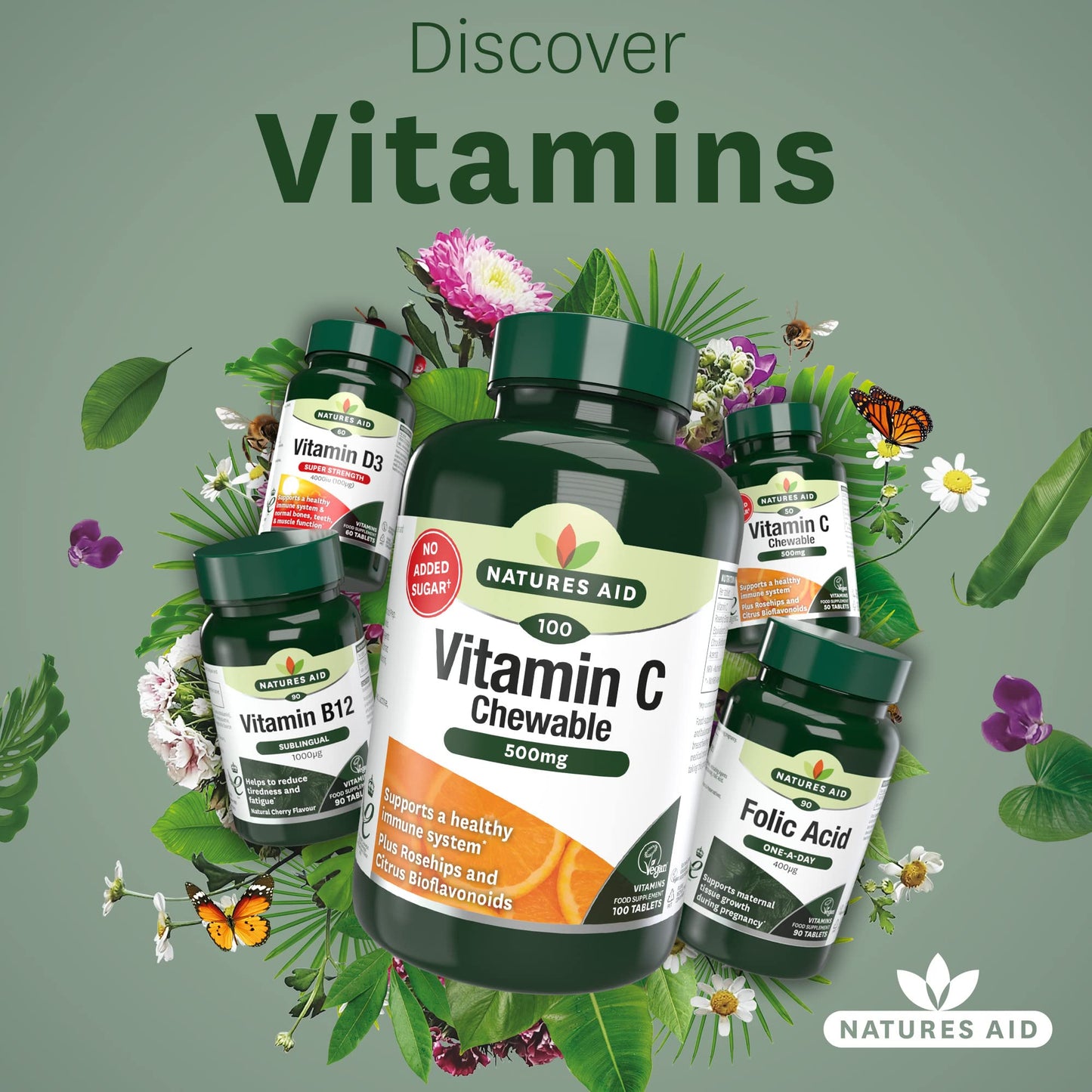 natures aid Natures Aid Chewable Vitamin C 500 mg, Sugar Free, Suitable for Vegans, 100 Tablets
